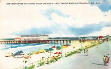 Daytona Beach Florida, Pier Casino, Old Cars, Promenade, Vintage Postcard picture
