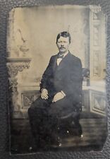 Tin Type Photograph Man Sitting In A Suit and Tie Antique 1800's 77 picture