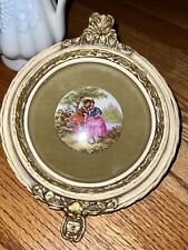 Vintage Fragonard Porcelain Cameo Thick Ornate Cream & Gold Frame, Bowed Glass picture