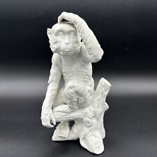 Vintage White Monkey Statue Figurine - Porcelain Bisque Matte Sit Branch B 8.5