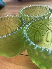 Lot Of 3 Green Glass  Tea Light Votive Cup Candle Toothpick Holder Clear Bottom picture