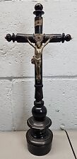 Antique Mid-1800's German Black Wood Crucifix Cross Spelter  Jesus 12.5