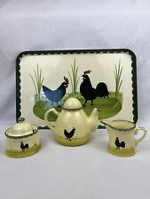 Zeller Keramik Chicken Rooster Hen Farm Decor Tea Pot Sugar Cream Plastic Tray picture