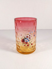 Vintage Amberina Rubina Cranberry Flowers Plants Decorated Cup Thumbprint Dimple picture
