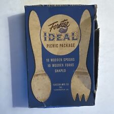 Vintage 1940's Forster Ideal Picnic Package Wooden Spoons Forks Open Box picture