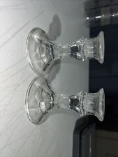 2 Vintage Matching Crystal Glass Candlesticks Candle Holders Hexagon Shaped   picture