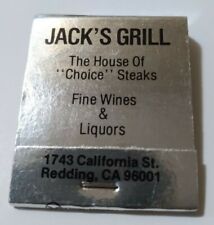 Vintage Matchbook Jacks Grill Steak House Redding California Unstruck picture
