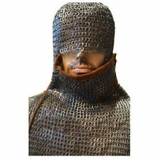 Chain Mail Coif /Hood Integrated Coif Leather Flat Riveted Oiled  picture