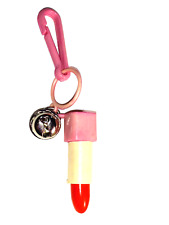 Vintage 1980s Plastic Charm Red Lipstick Light Pink Tube Necklace Clip On Retro picture