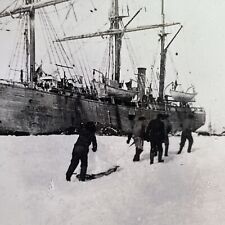 Antique 1898 RV Belgica Trapped In Ice Antarctica Stereoview Photo Card P1585 picture