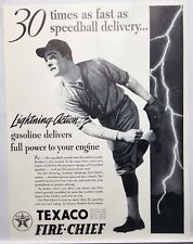 1937 Texaco Gasoline Baseball Pitcher Vintage Print Ad Man Cave Poster Art 30's picture