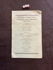 RARE 1958-59 Birmingham Literary and Debating Society, Ephemera Card Itinerary picture