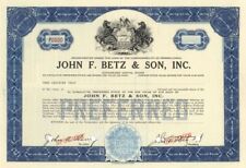 John F. Betz and Son, Inc. - Brewery Specimen Stock Certifcate - Specimen Stocks picture