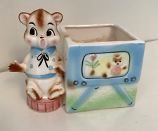 Vintage Surprised Teddy Bear Planter Flower Pot ceramic Napco Japan Kitsch Retro picture