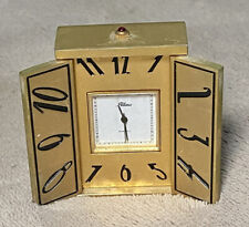 Vintage 90s Gold Desk Clock Opening Doors Mini Paperweight Altona Quartz picture