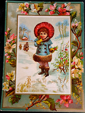 c1800s Antique Girl Winter Floral Reward Merit Card for School Student 6