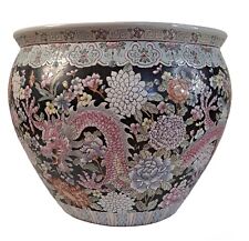 VTG Porcelain Chinese Koi Fishbowl Planter Imperial Dragon Famille Rose 18