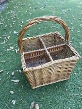 Large Four Section Wicker Basket W/Handle For Bottles Or Utencils picture