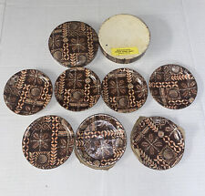 Vintage Jackson Hawaii Crafts Tiki Coasters Brown Pattern Round Box Japan made picture
