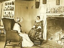 BV Photograph Victorian Era Women Knitting Interior Fireplace Inside Home Candid picture