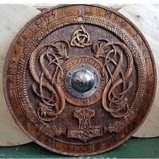 Viking Shield With Carved Norse Runic Ornaments Battleworn Wooden Shield 24