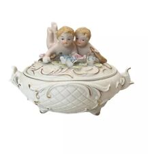 Vintage Cherub Ardco Hand-painted Porcelain Trinket/Jewelry Dish Lidded picture