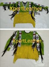 Old Antique Style Buffalo Suede Hide Fringe Sioux Beaded Powwow War Shirt XWS117 picture