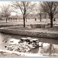 c1930s Evansville WI Leota Park RPPC Cute Ducks Real Photo Landscape Stream A193 picture