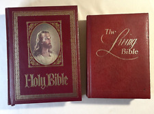 Vintage 1971 red/gold Holy Bible King James red letter and 1973 The Living Bible picture