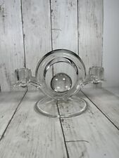 Single Art Deco Vintage Clear Glass Double Candle Holder picture