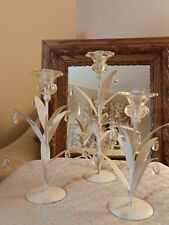Floral art deco metal and glass candlestick set *UNIQUE*VINTAGE*WHIMSICAL* picture