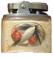 Vintage Deluxe Cigarette Lighter Encased Real Fly Fishing Lure picture