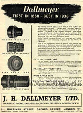 J.H. Dallmeyer Dallon and Cine Lenses vintage 1938 British Print Ad picture