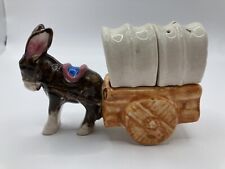 Vintage Handpainted Donkey Pulling Wagon Cart Salt & Pepper Set w/ Plugs Japan picture