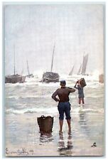 c1910s Fishermen With Bucket Seaside Scene Tuck's Unposted Antique Postcard picture