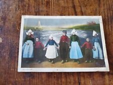 Vintage Postcard Holland Netherlands Volendsm Children Boat Ocean Hand Colored picture