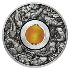 2018 Good Luck - Rotating Topaz Charm 1oz Silver Antiqued Coin - Koi Fish picture