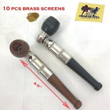 Americanpipes™️ 4.5'' set of 2 PC metal wooden Tobacco Smoking Pipe with screens picture