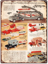 1962 Buddy L Heavy Gauge Steel Car Carrier Toy Ad Metal Sign Repro 9x12