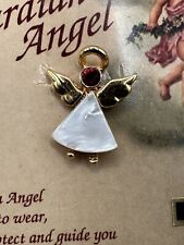 GENUINE AUSTRIAN CRYSTAL MOTHER OF PEARL GUARDIAN ANGEL PIN. January Garnet picture