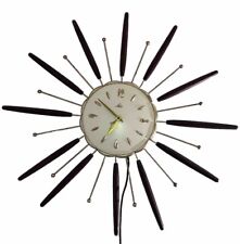 1963 Robert Shaw Atomic MCM Starburst Electric LG Wall Clock Works Teak & Brass picture
