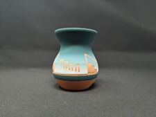 VTG Native American Sioux Etched Blue Green Art Pottery 3.75” Vase SIGNED picture