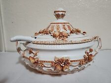 Vintage Italian Tureen Ornate Floral Lidded Pedestal Compote Italy Capodimonte picture