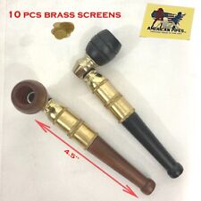 Americanpipes™️ 4.5'' set of 2 brass metal wooden Tobacco Smoking Pipe w screens picture