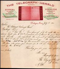 1902 Dubuque Ia - Telegraph Herald Peerless Register Color Rare Letter Head Bill picture