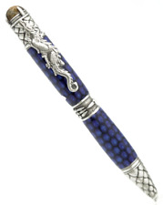 Dragon Twist Pen in Antique Pewter and Ajisai Blue Honeycomb Dragon Scales Body picture