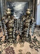 Pair Antique Candle Holder Style Ornate Gold Brass picture