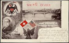 1901 Swiss-American flags PC 4th of July, Swiss-America Circle Basel picture