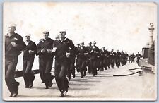 handsome navy men jogging on ship deck navy sailors rppc unp picture