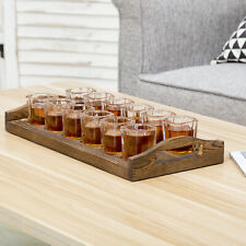 Rustic Burnt Brown Solid Wood Party Shots Serving Tray Set with 12 Shot Glasses picture